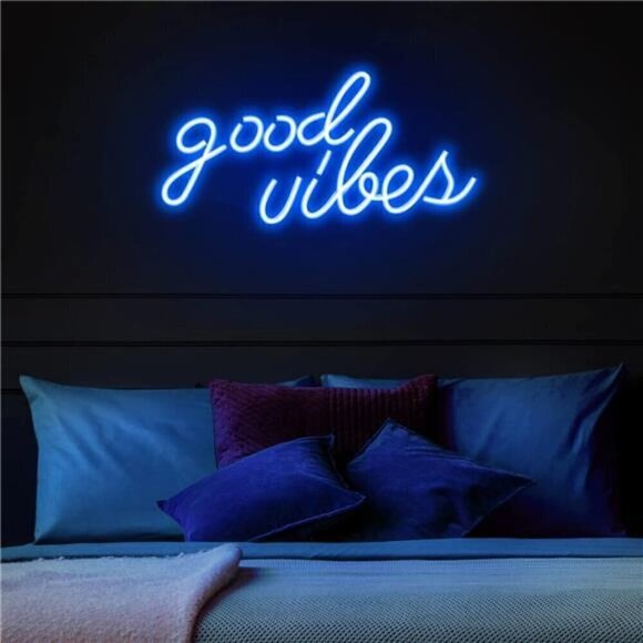 Blue Good Vibes Neon Sign LED Wall Decor Light Bedroom Wall (16.1 x 8.3 inch) - Picture 2 of 7